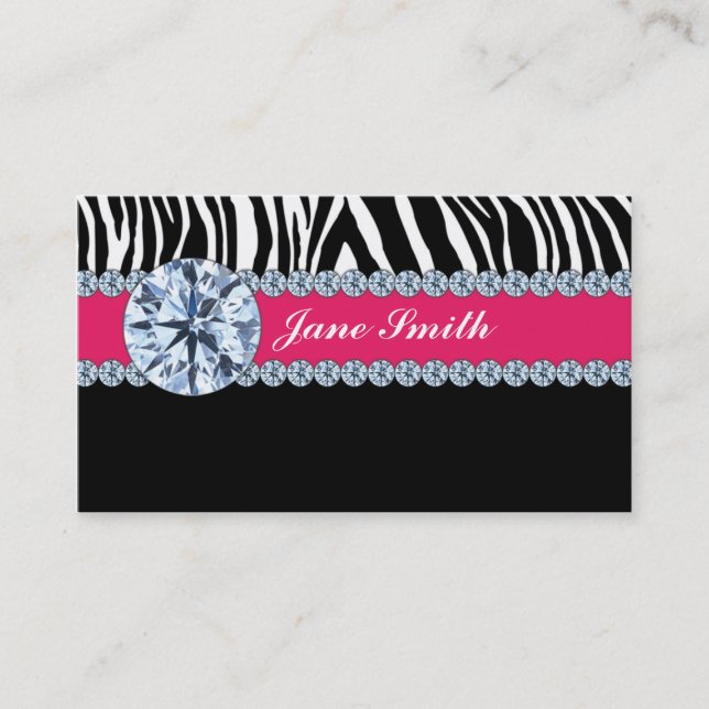 Jeweller Jewellery Zebra Print Diamond Sparkle Business Card (Front)