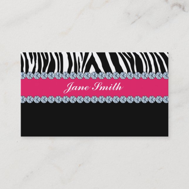 Jeweller Jewellery Zebra Print Diamond Sparkle Business Card (Front)