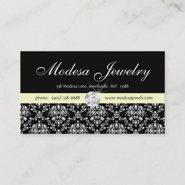 Jewellery Business Card Birthstones Damask Diamond (Front)