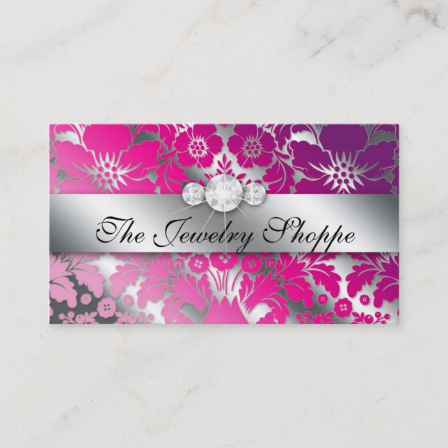 Jewellery Business Card Damask Floral Silver PP (Front)