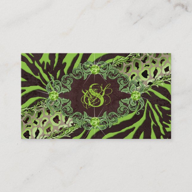 Jewellery Business Card Fashion Zebra Leopard Lime (Front)