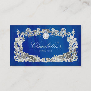 Jewellery Business Card Floral Blue Silver