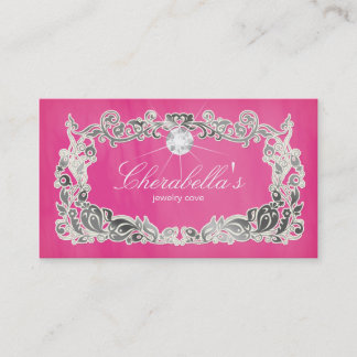 Jewellery Business Card Floral Pink Silver Diamond