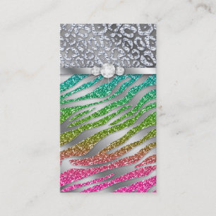 Jewellery Business Card Glitter Zebra Pink Silver