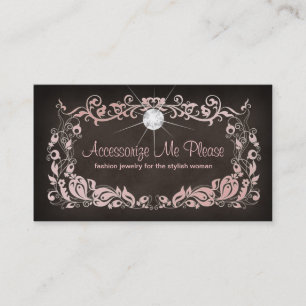 Jewellery Business Card Pink Brown Floral Frame 2