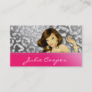 Jewellery Business Card Woman Leopard Pink Silver