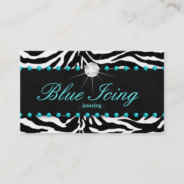 Jewellery Business Card Zebra Blue Dots Diamond (Front)