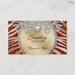 Jewellery Business Card Zebra Glitter Red Gold