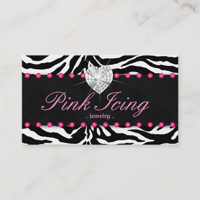 Jewellery Business Card Zebra Pink Dots Heart (Front)