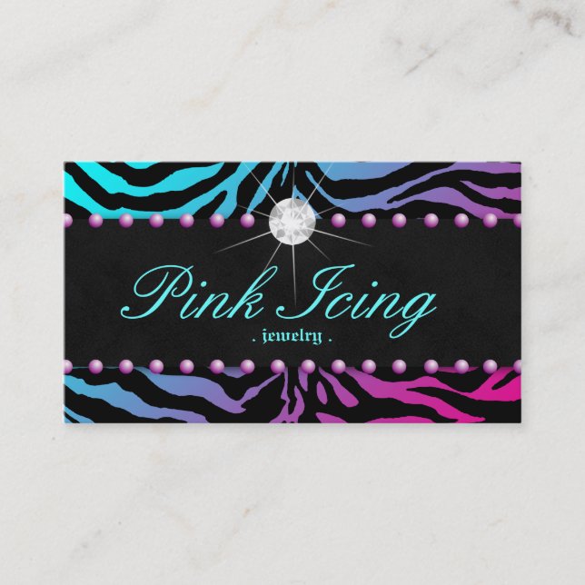 Jewellery Business Card Zebra Purple Dots Blue (Front)