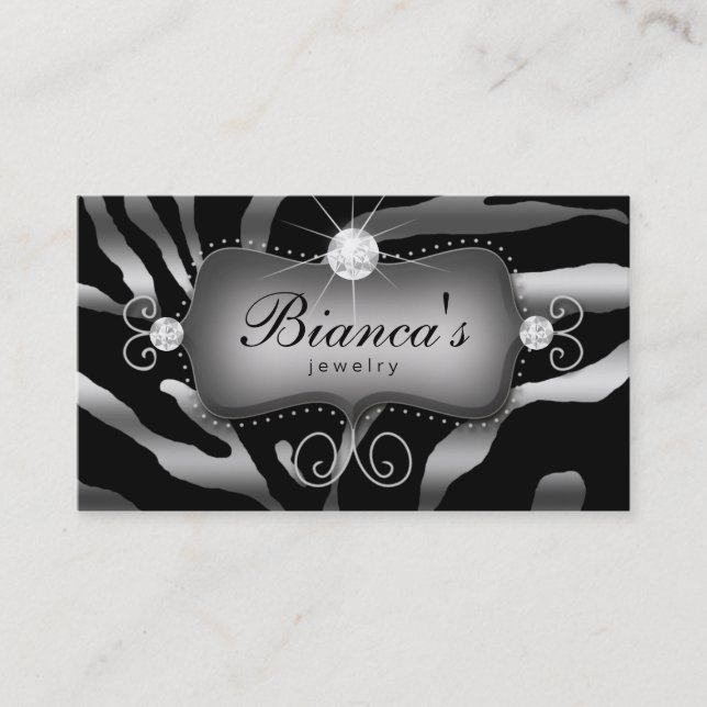Jewellery Business Card Zebra Silver Diamonds (Front)