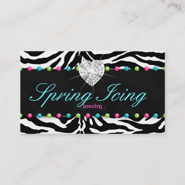 Jewellery Business Card Zebra Spring Dots (Front)