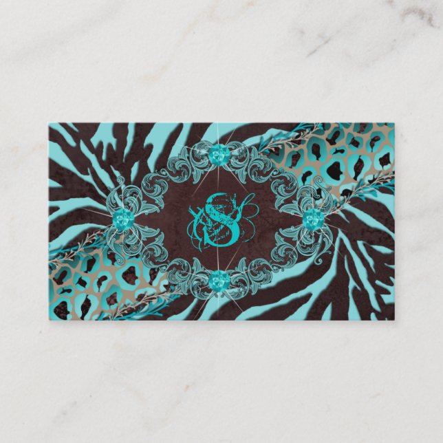 Jewellery Business Cards Animal Zebra Leopard Blue (Front)