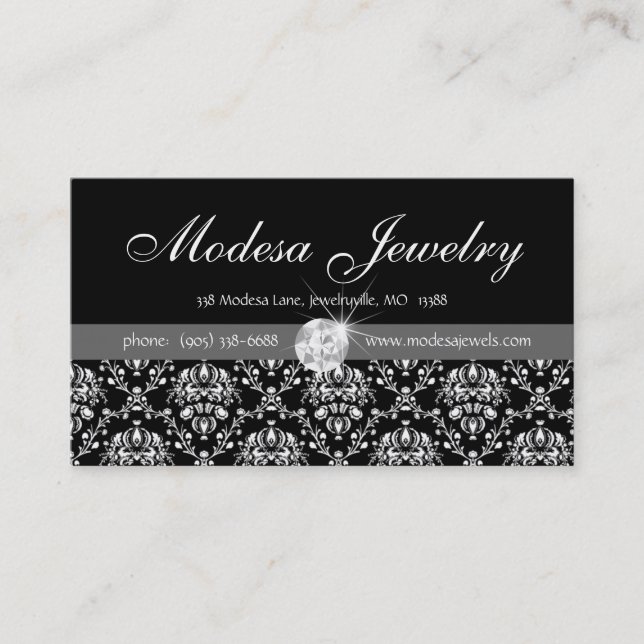 Jewellery Business Cards Birthstones Damask (Front)
