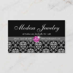 Jewellery Business Cards Birthstones Damask Pink