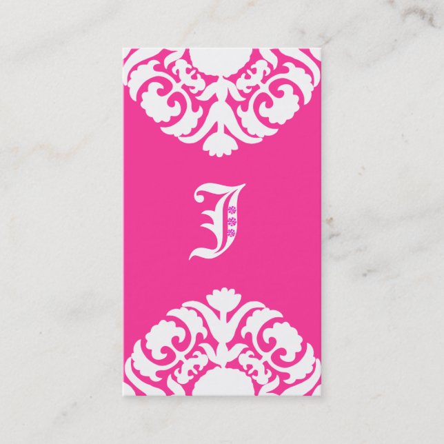 Jewellery Business Cards Damask Monogram PInk (Front)