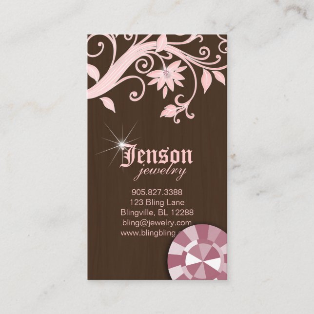 Jewellery Business Cards Flower Crystal Pink Spark (Front)