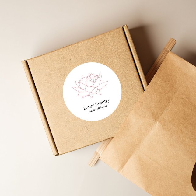 Jewellery business red lotus flower your logo here square sticker (Creator Uploaded)