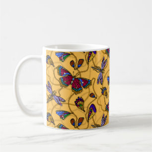 Jewellery butterflies and dragonflies on yellow coffee mug