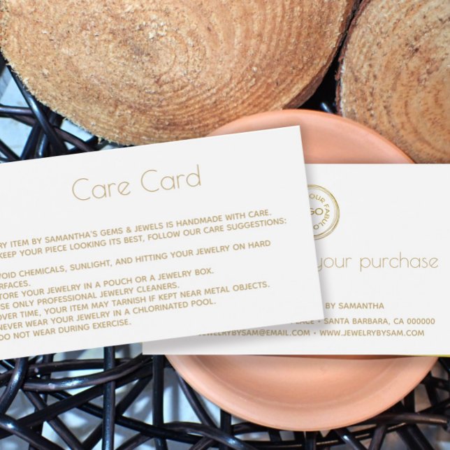 Jewellery Care Card Instructions with logo  White (Creator Uploaded)