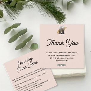 Jewellery Care Card Thank You with logo  Blush