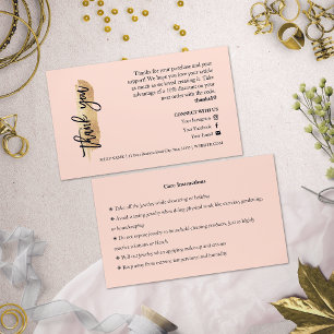 Jewellery Care Gold Gliter Script Thank You Card