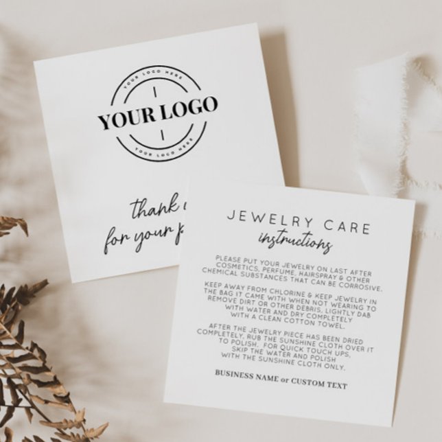Jewellery Care Instruction Thank You Logo Business Enclosure Card (Creator Uploaded)
