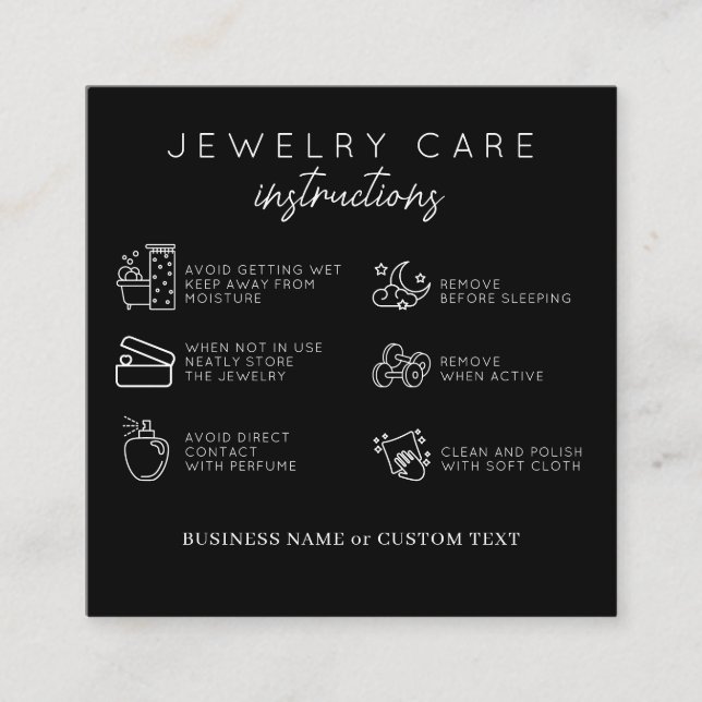 Jewellery Care Instructions Black Thank You Busine Enclosure Card (Front)