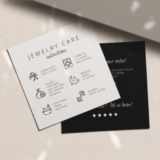 Jewellery Care Instructions Black White Thank You  Enclosure Card