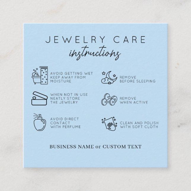 Jewellery Care Instructions Blue Thank You Busines Enclosure Card (Front)