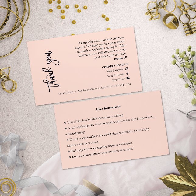 Jewellery Care Pink Chic Script Thank You Card (Creator Uploaded)