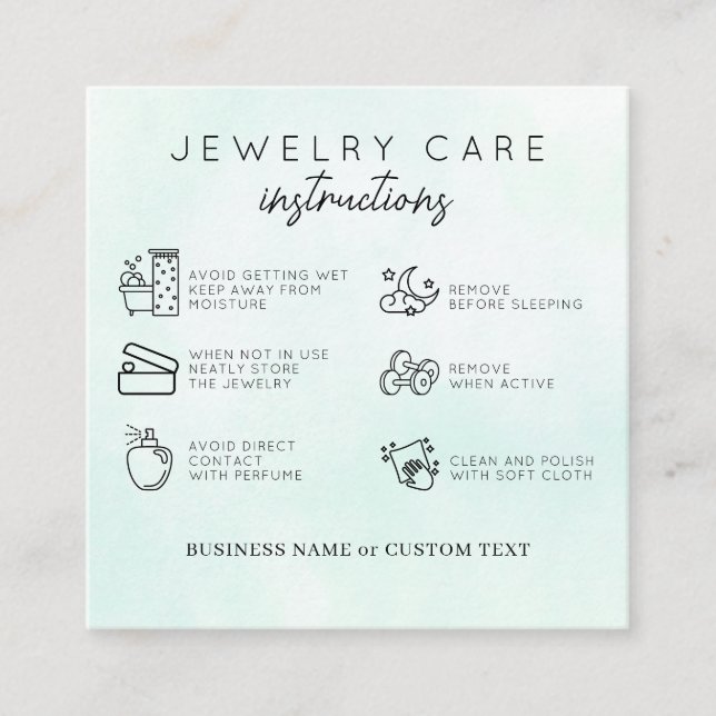 Jewellery Care Thank You Green Watercolor Business Enclosure Card (Front)