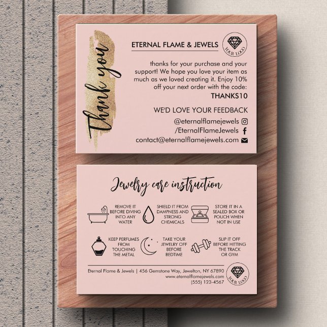 Jewellery Care White Chic Script Pink Thank You Ca Business Card (Creator Uploaded)