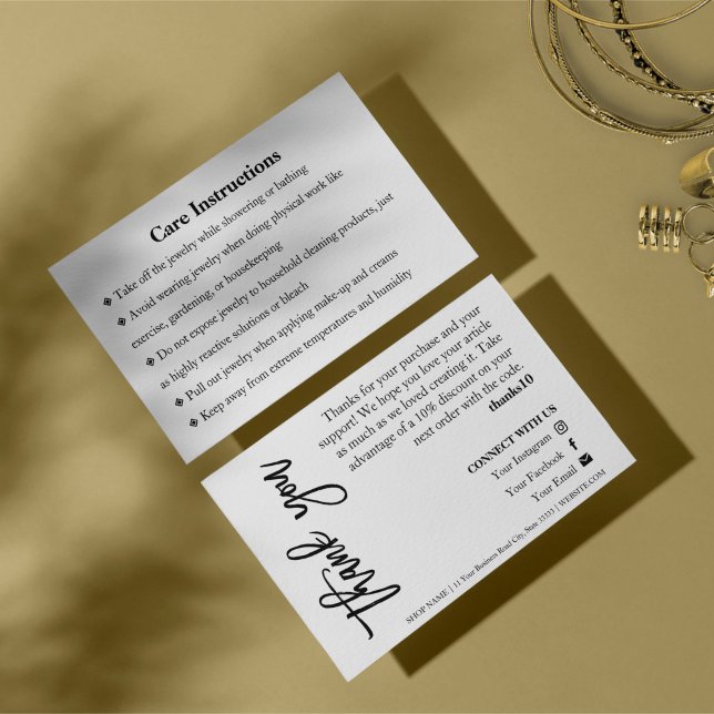 Jewellery Care White Chic Script Thank You Card (Creator Uploaded)