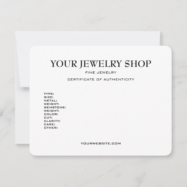 Jewellery Certificate of Authenticity Template (Front)