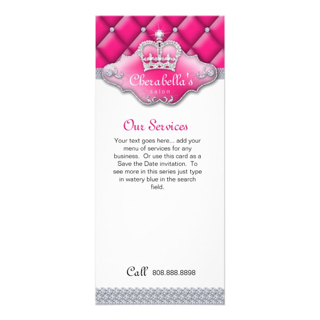 Jewellery Crown Fashion Tufted Satin Pink Rack Card (Front)