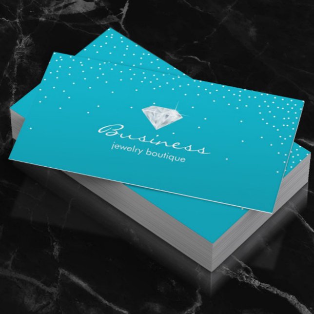 Jewellery Design Turquoise Confetti Bright Diamond Business Card (Creator Uploaded)