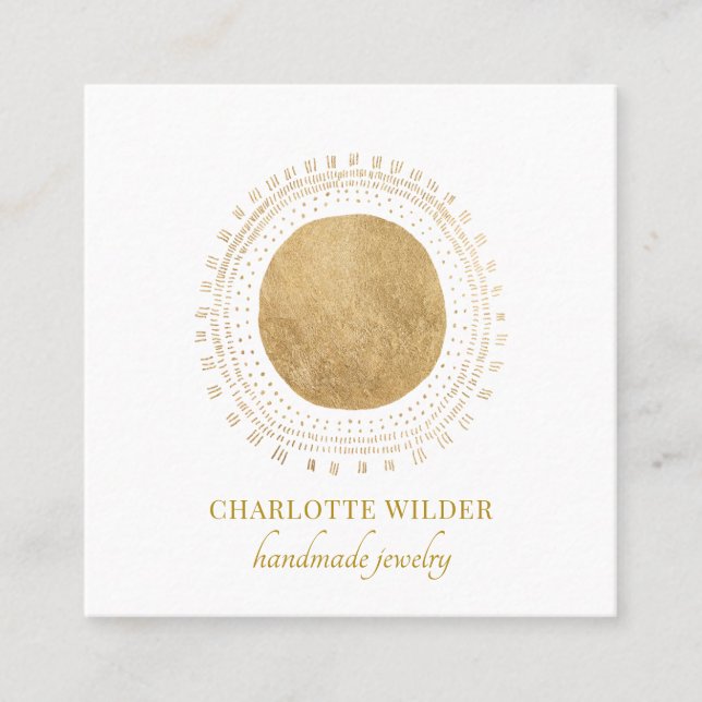 Jewellery Designer Abstract Gold Circle Square Business Card (Front)