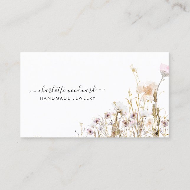 Jewellery Designer Pink Gold Glitter Wildflowers Business Card (Front)