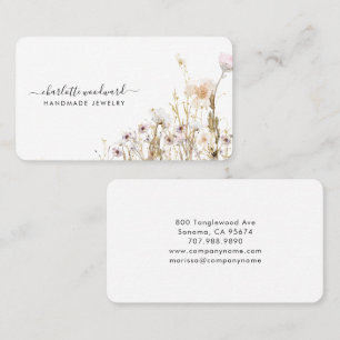 Jewellery Designer Pink Gold Glitter Wildflowers Business Card
