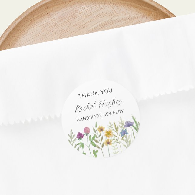 Jewellery Floral Thank You Classic Round Sticker (Creator Uploaded)