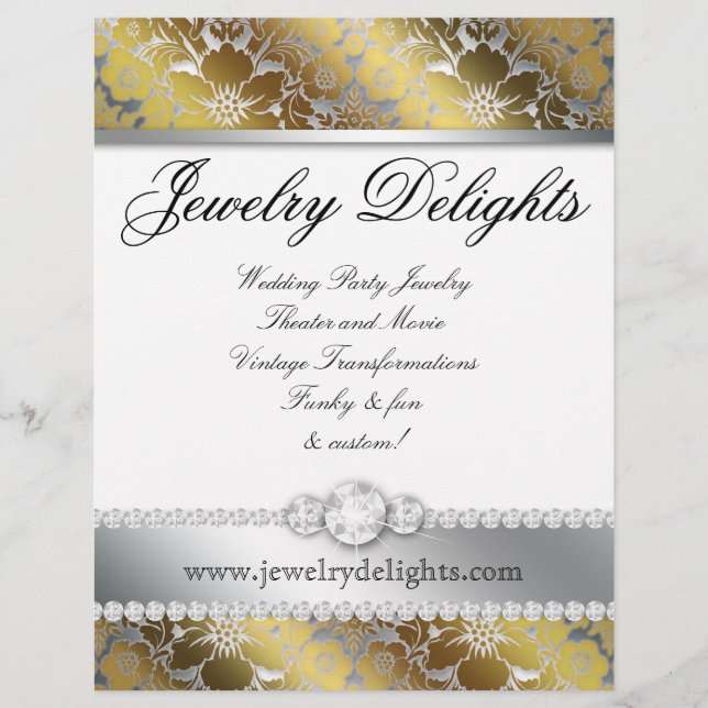 Jewellery Flyer Hair Salon Floral Damask Gold Silv (Front)