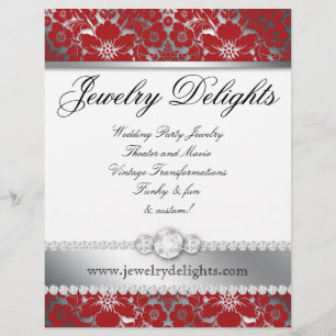 Jewellery Flyer Hair Salon Floral Damask Red