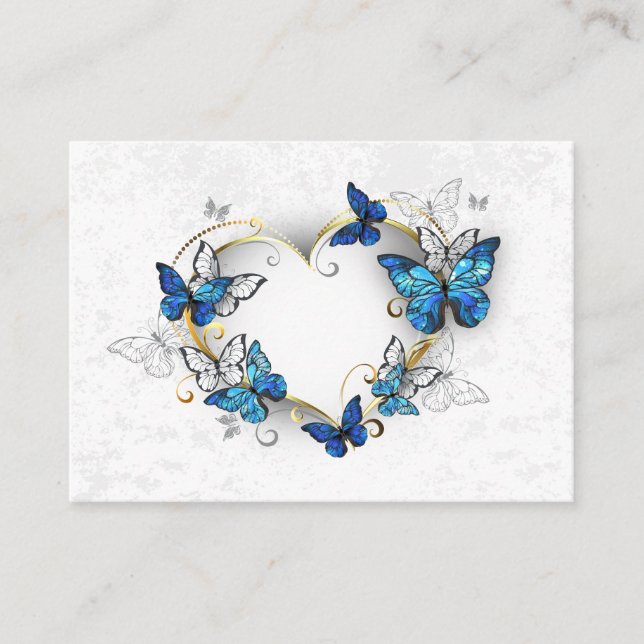 Jewellery Heart with Butterflies Morpho Business Card (Front)