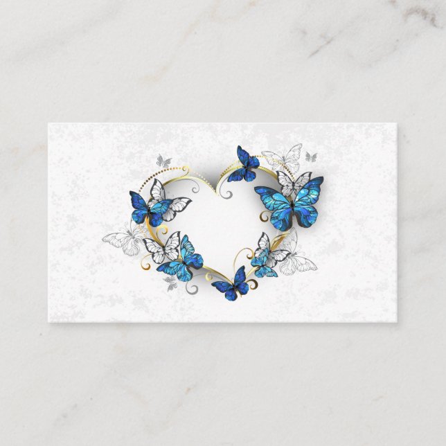 Jewellery Heart with Butterflies Morpho Calling Card (Front)