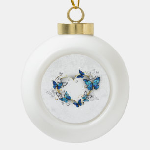Jewellery Heart with Butterflies Morpho Ceramic Ball Christmas Ornament