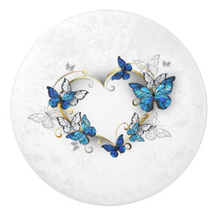 Jewellery Heart with Butterflies Morpho Ceramic Knob