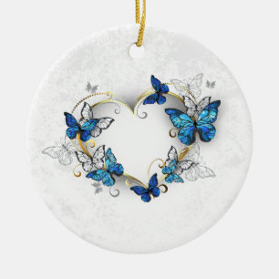 Jewellery Heart with Butterflies Morpho Ceramic Ornament