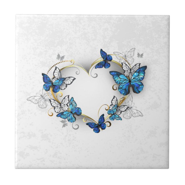 Jewellery Heart with Butterflies Morpho Ceramic Tile (Front)