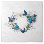 Jewellery Heart with Butterflies Morpho Ceramic Tile<br><div class="desc">Jewelled,  golden heart with blue and white realistic butterflies morpho. Morpho. Design with blue butterflies morpho.</div>